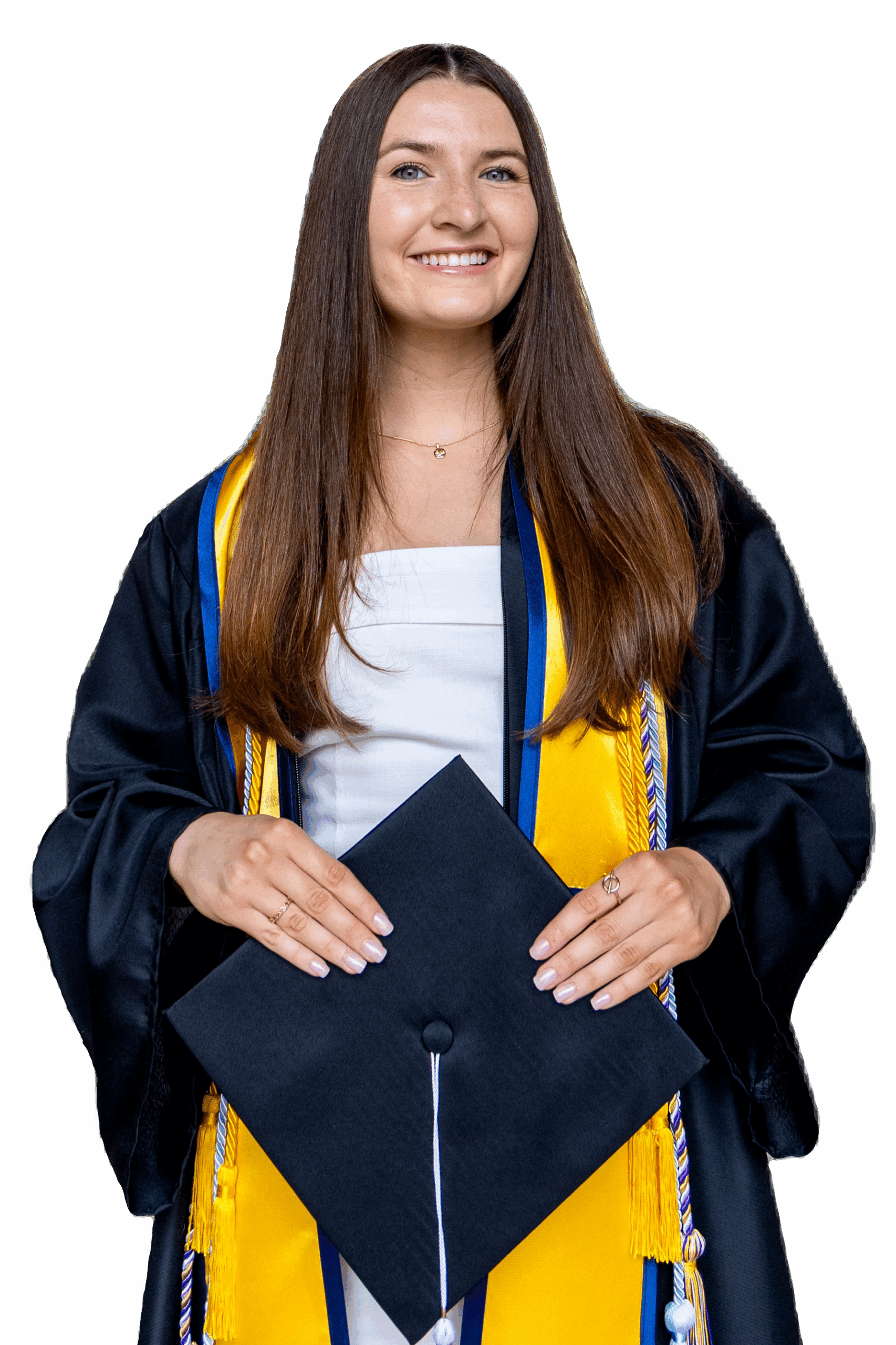 This picture is a cutout of Hayden in her college cap and gown.